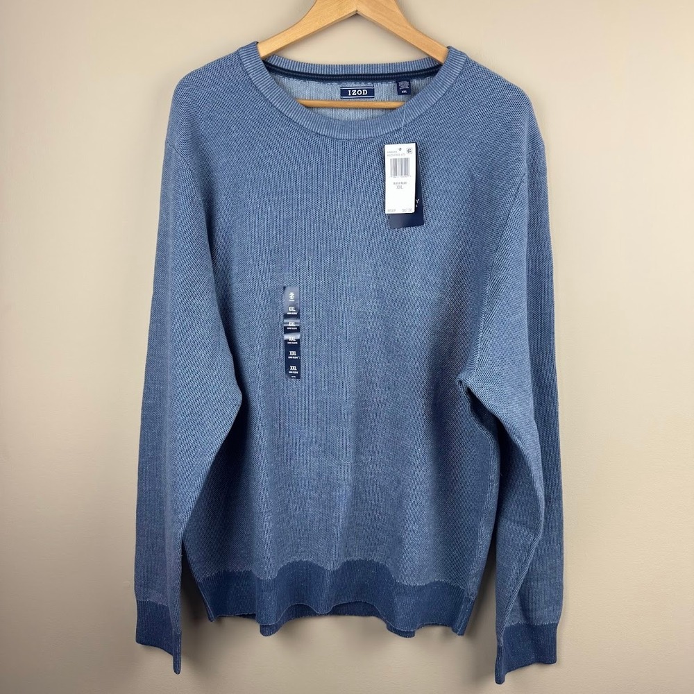 IZOD Mens‎ XXL Luxury Classics Crew Neck Sweater Bijou Blue Long Sleeve NWT